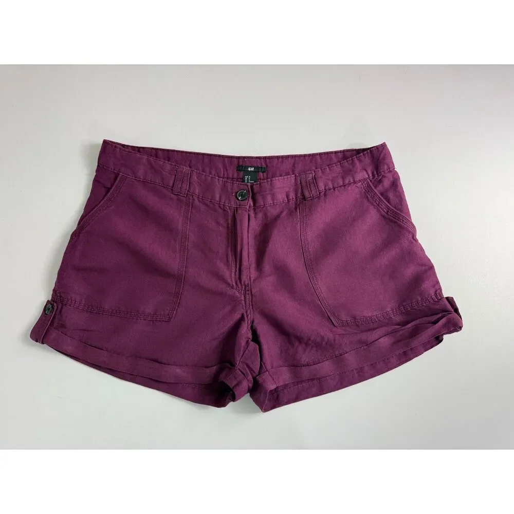 H&M Women's Purple Linen Blend Shorts Size 14